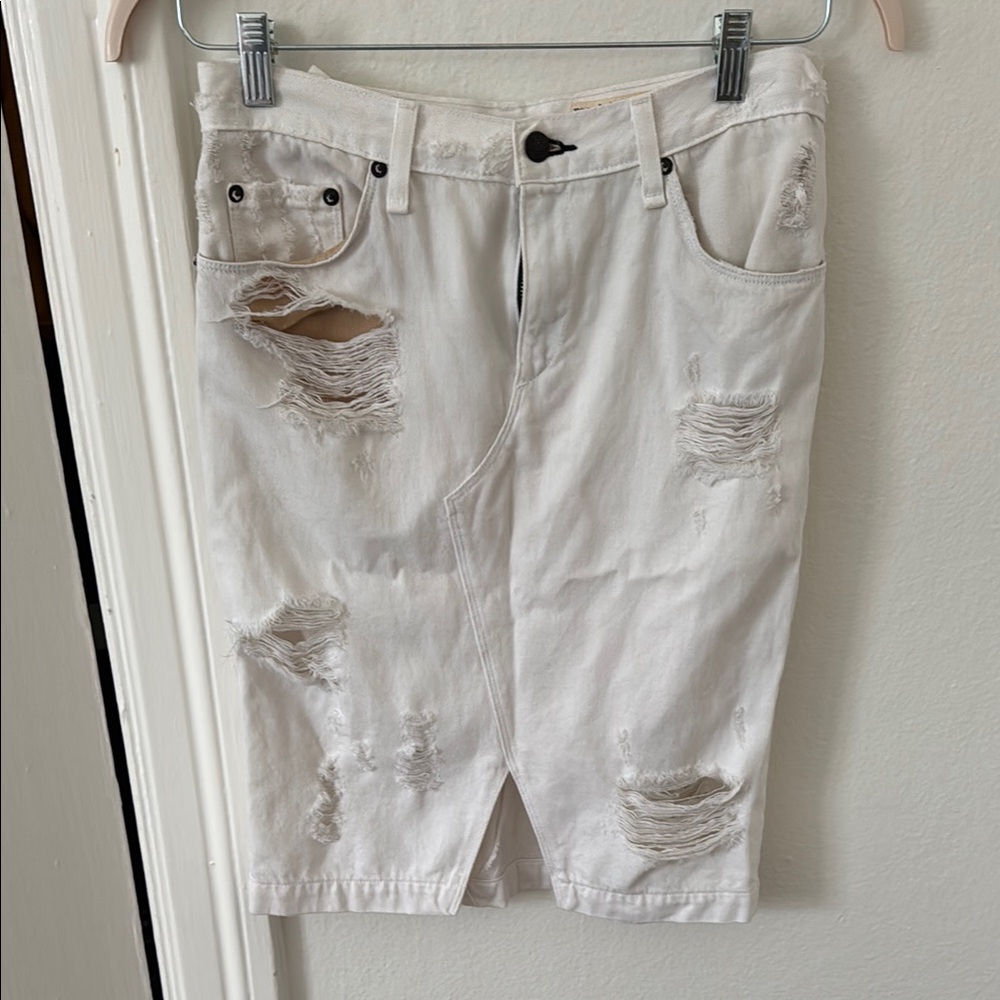 Rag & Bone Distressed White Denim Skirt